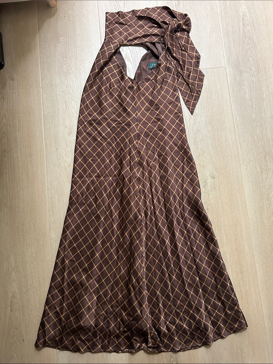 Ralph Lauren Dresses & Skirts - Vintage Brown Diamond-Check Tie-Neck Maxi Dress